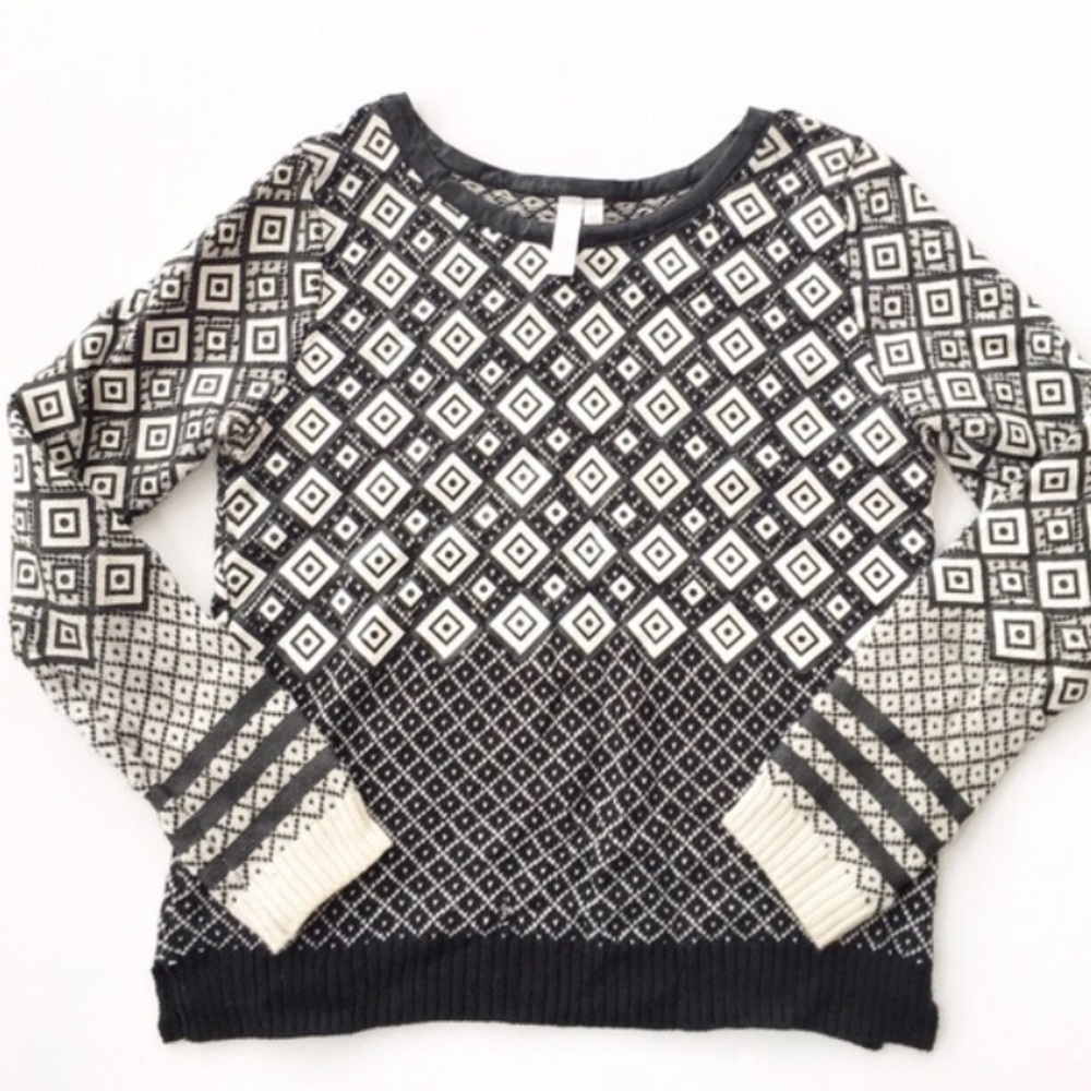 Si-lae black and white faux leather sweater